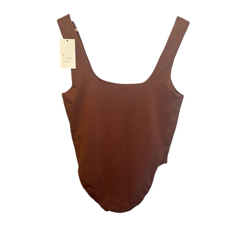 A New Day XL Rust Brown Bodysuit NWT Stretch Built-In Bra Sleeveless - Picture 5 of 10